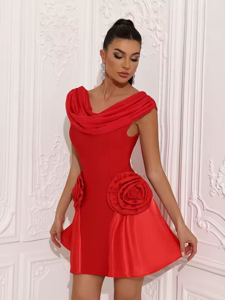Elegant Solid High Waist Slim A-Line Dress