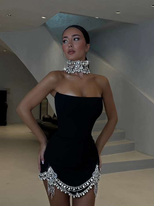 Rhinestone Tassel Bodycon Sleeveless Dress