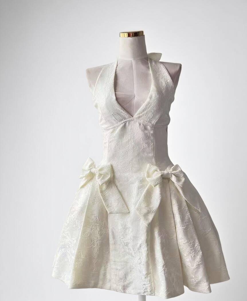 Jacquard Satin V Neck Halter Corset Mini dress