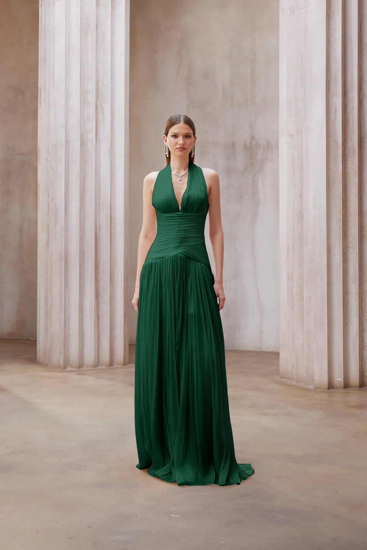 Emerald Green Gathered Maxi Dress