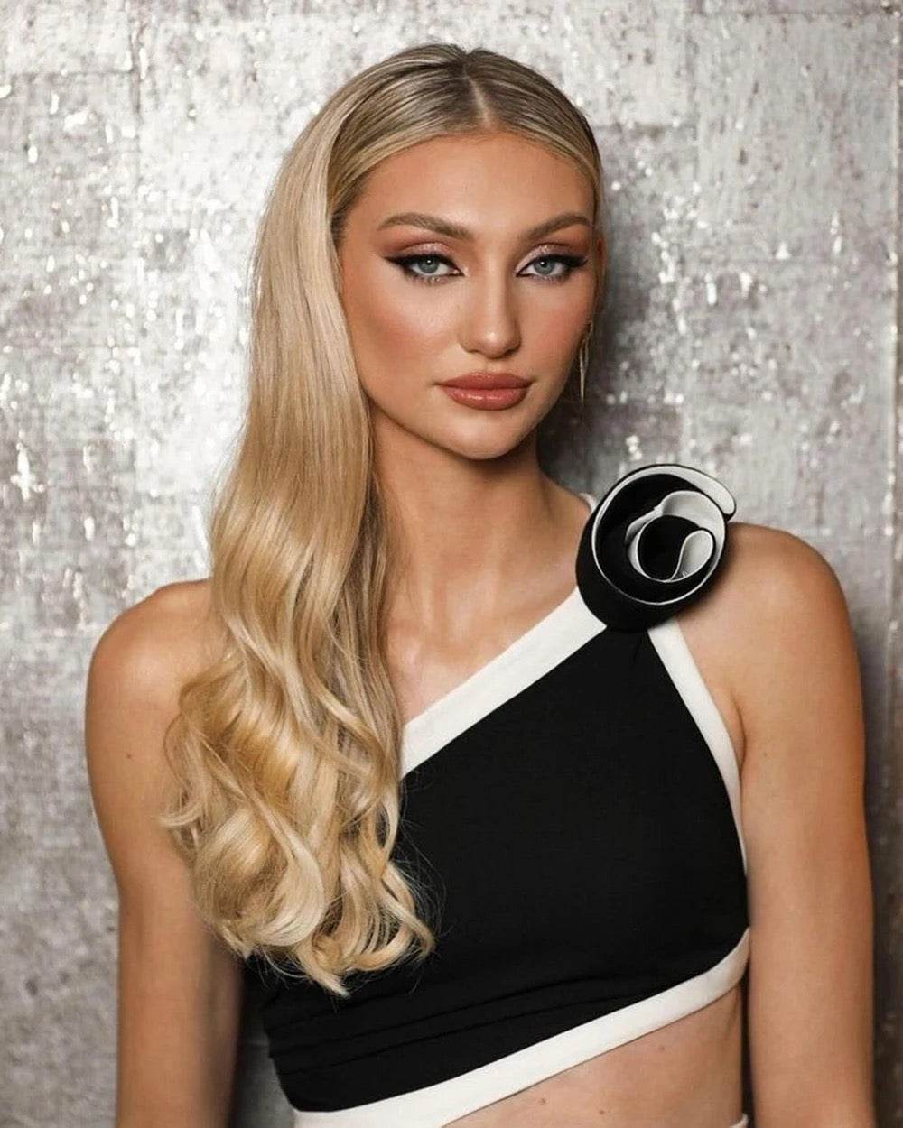 One Shoulder 3D Flower Hollow Asymmetric Split Long Bandage Dress - REBECATHELABEL