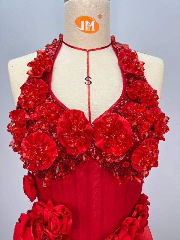 Sweetheart Red Crystals Prom Dress