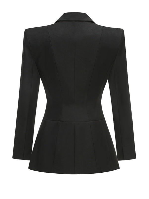 Crisscross Lace Up Suit Black Lapel V Neck Long Sleeve Bodycon Blazer Dress