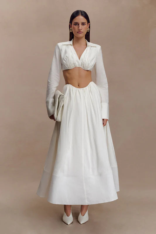 Neck Long Sleeve Mini Top High Waist Skirt set