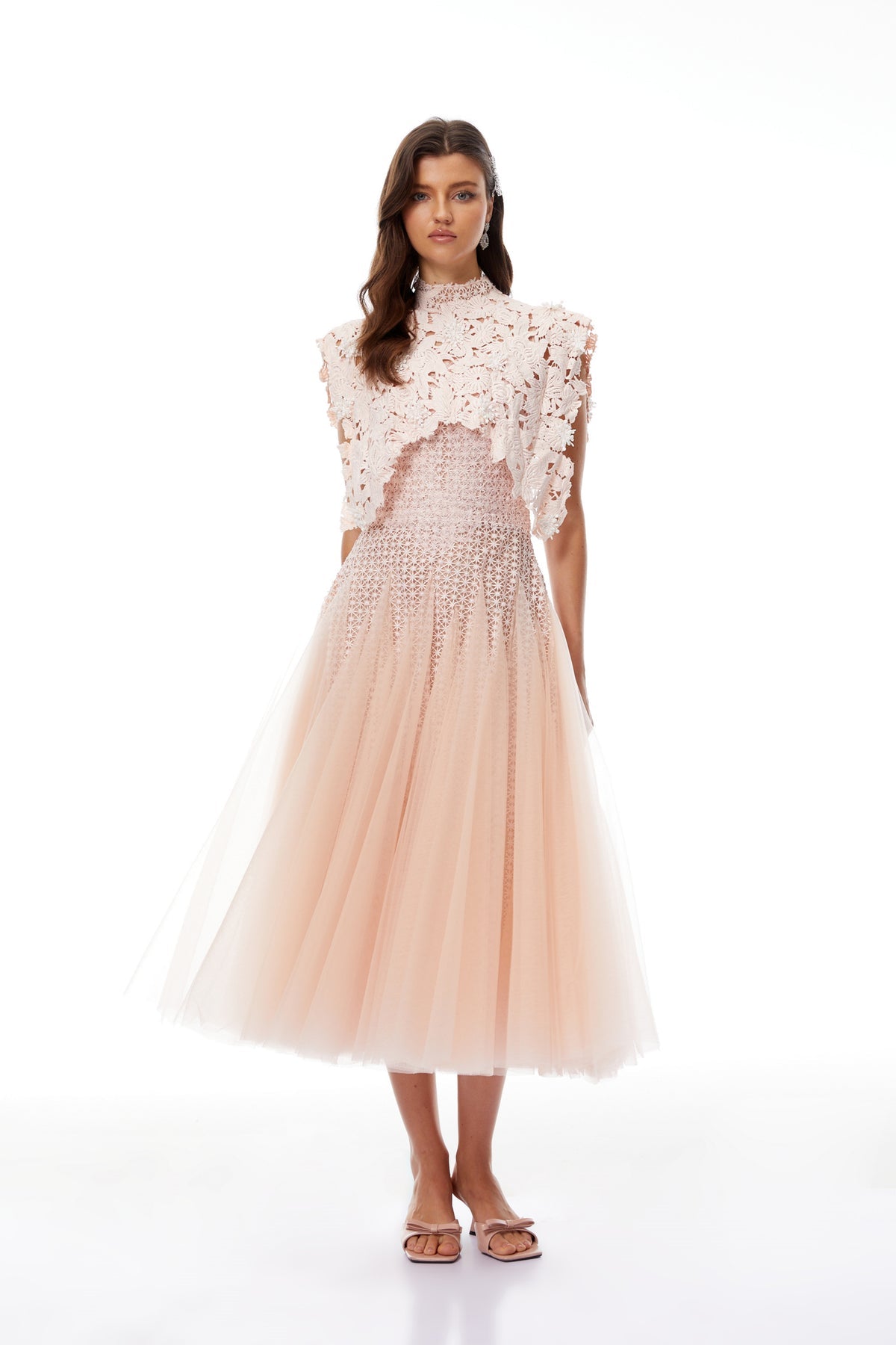 Light Pink Floral Crochet Midi Dress