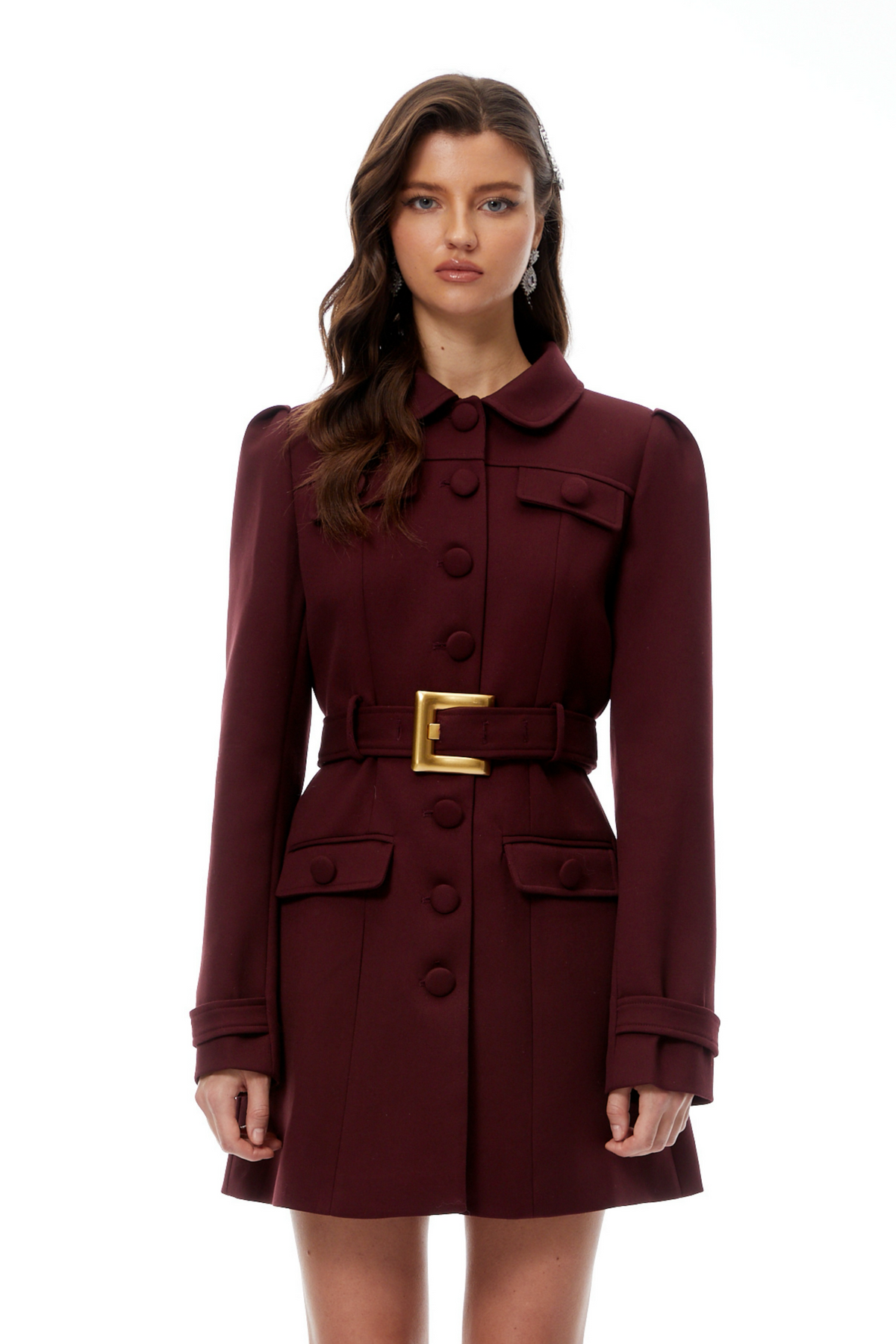 Burgundy Belted Mini Blazer Dress