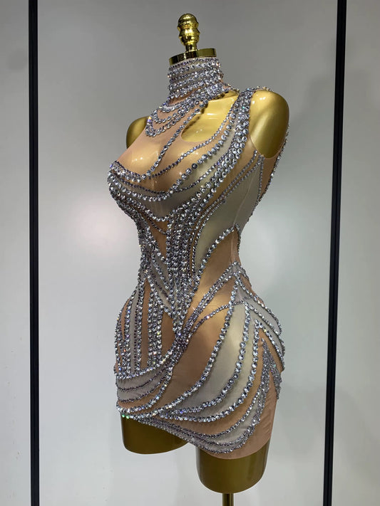 Sparkly Crystals See Through Women Cocktail Dresses