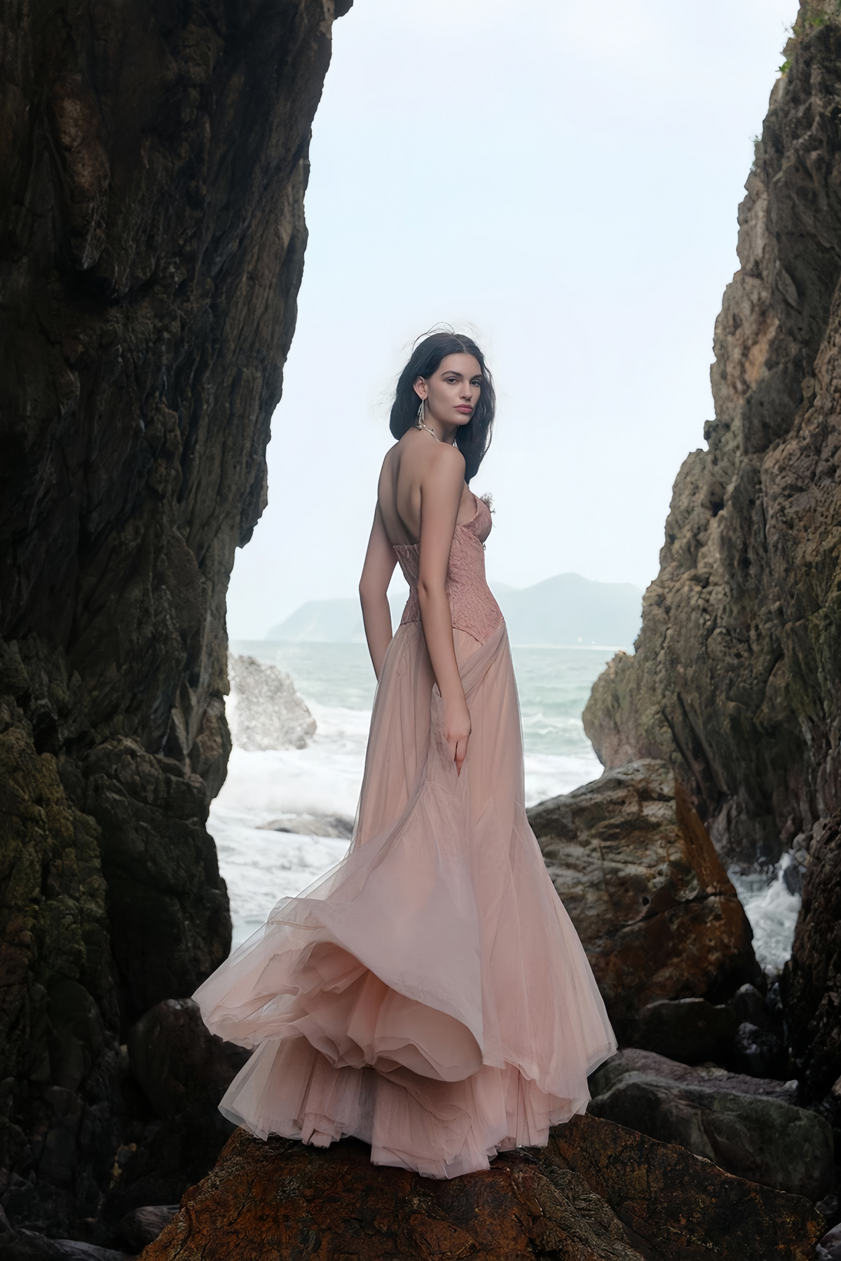 Pink Lace Corset Tulle Maxi Dress