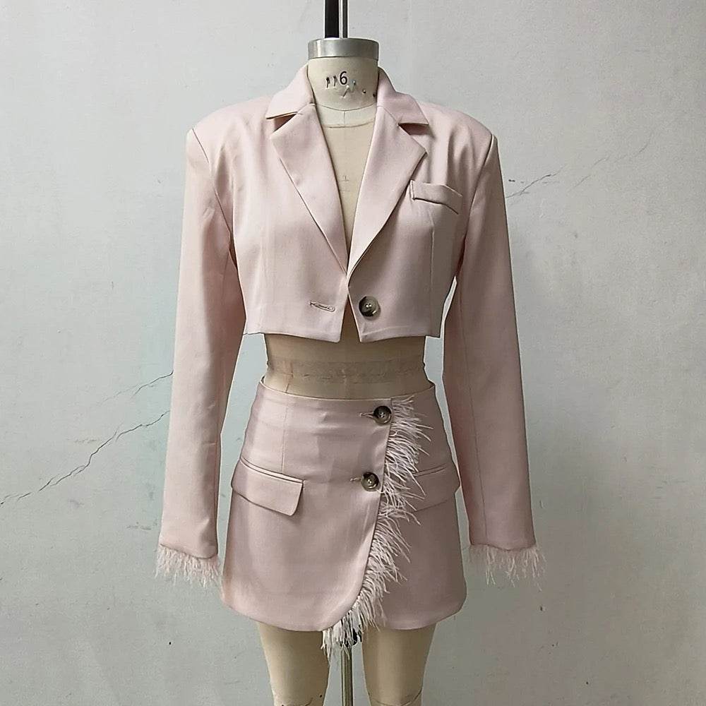 Feather Two piece Set Long sleeved Suit - REBECATHELABEL