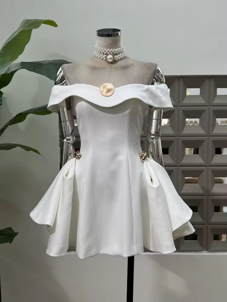 Off The Shoulder Waist-Cinching Mini Dress