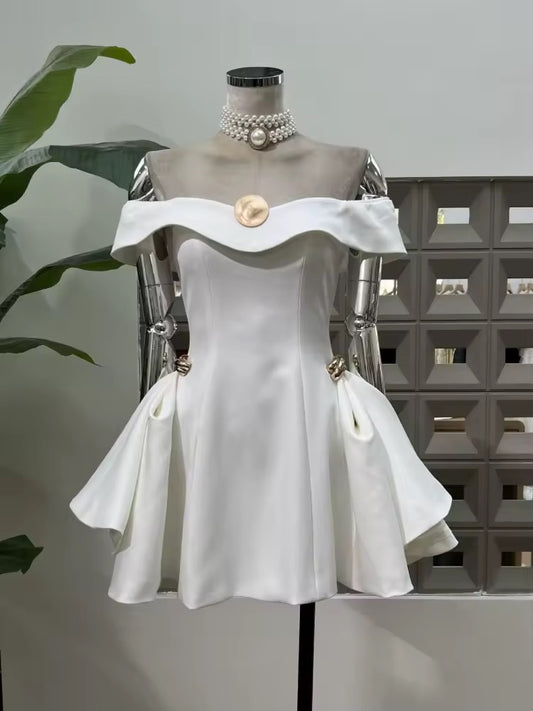 Off The Shoulder Waist-Cinching Mini Dress
