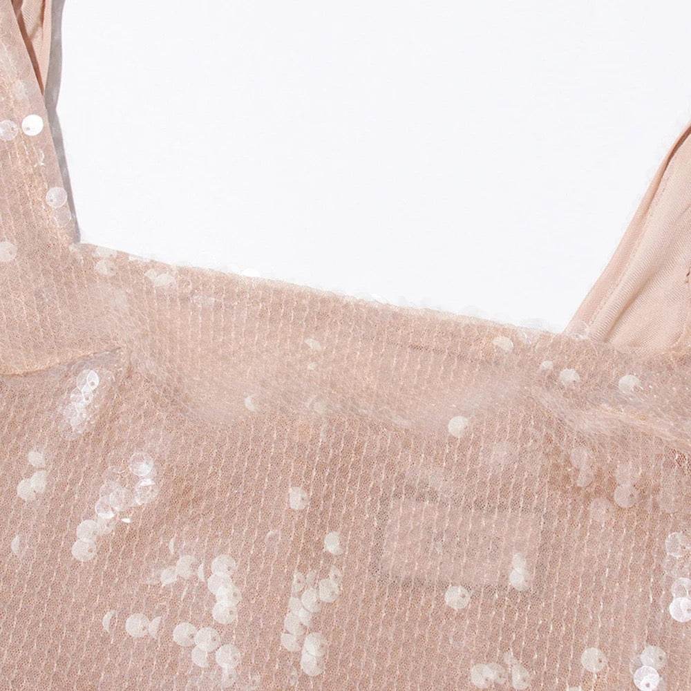 Sequin Sheep Square Collar Maxi Dress - REBECATHELABEL