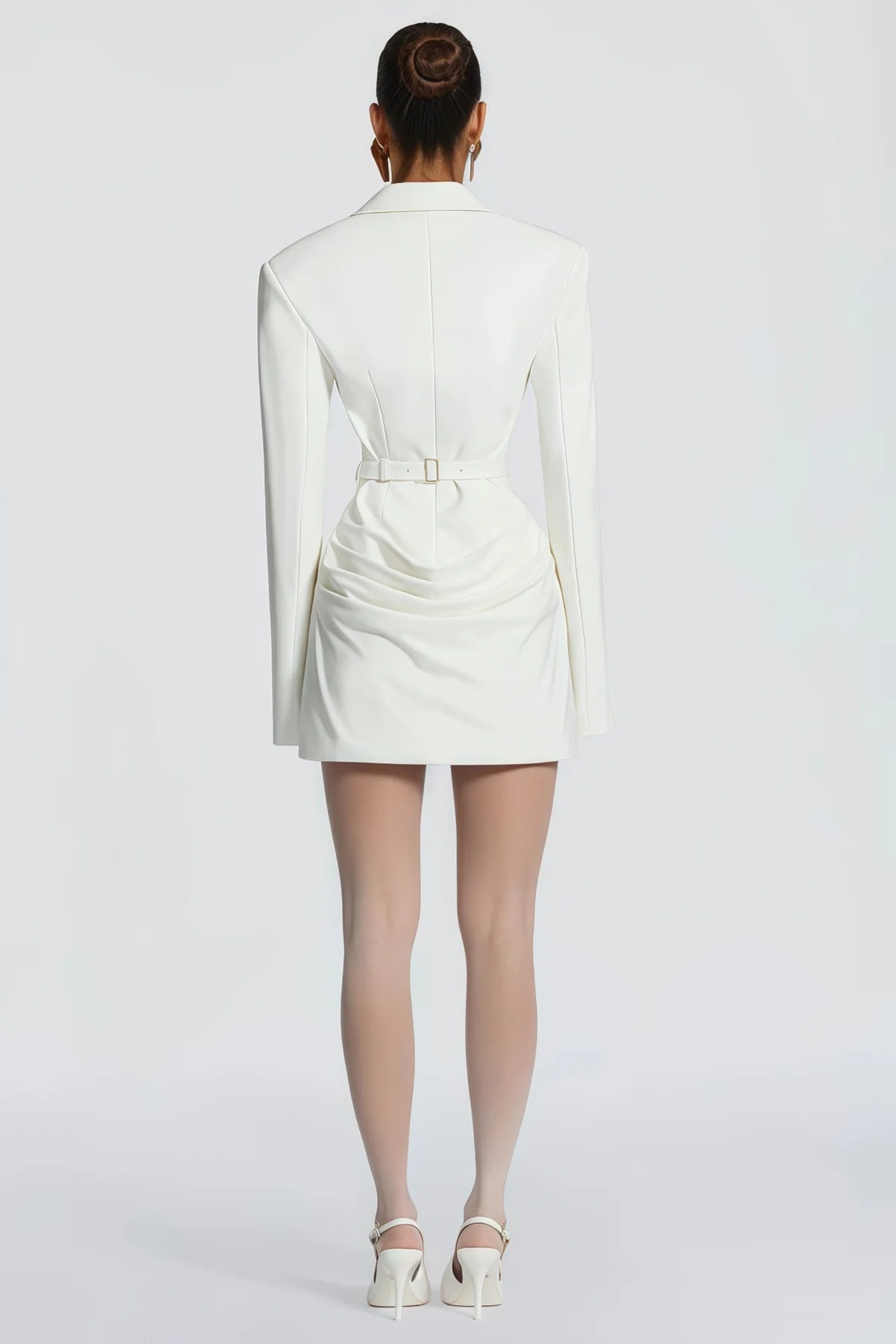 White Ruched Blazer Mini Dress