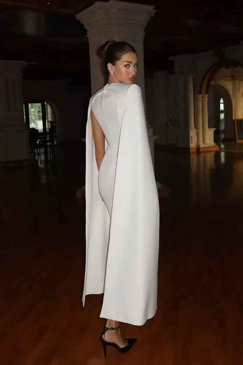 White Cape Design Maxi Gown