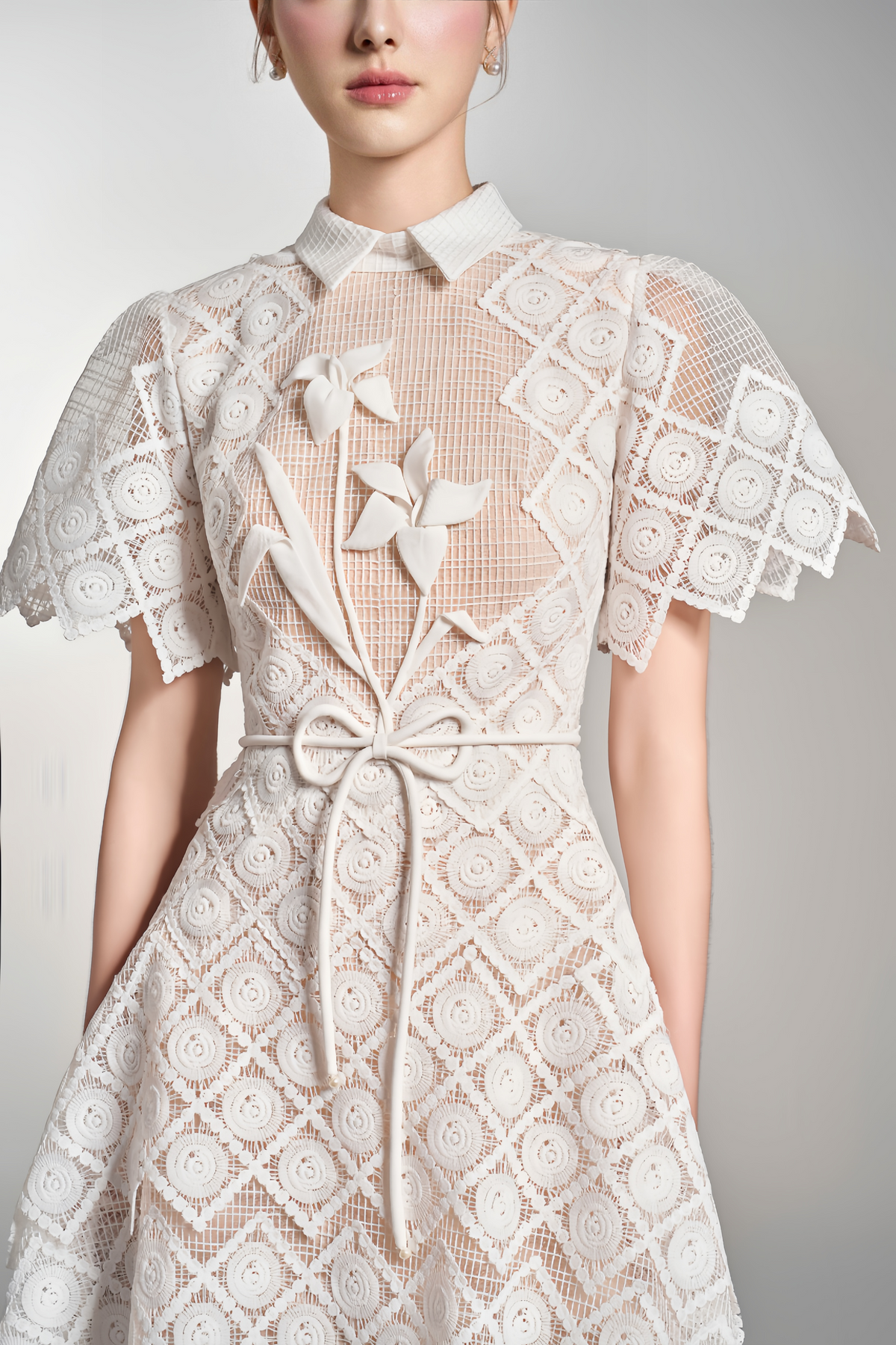 White Floral-embroidered Midi Dress