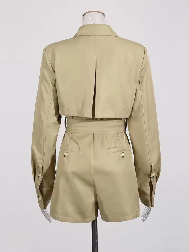 Streetwear Double-Breasted Slim Shorts Jumpsuit