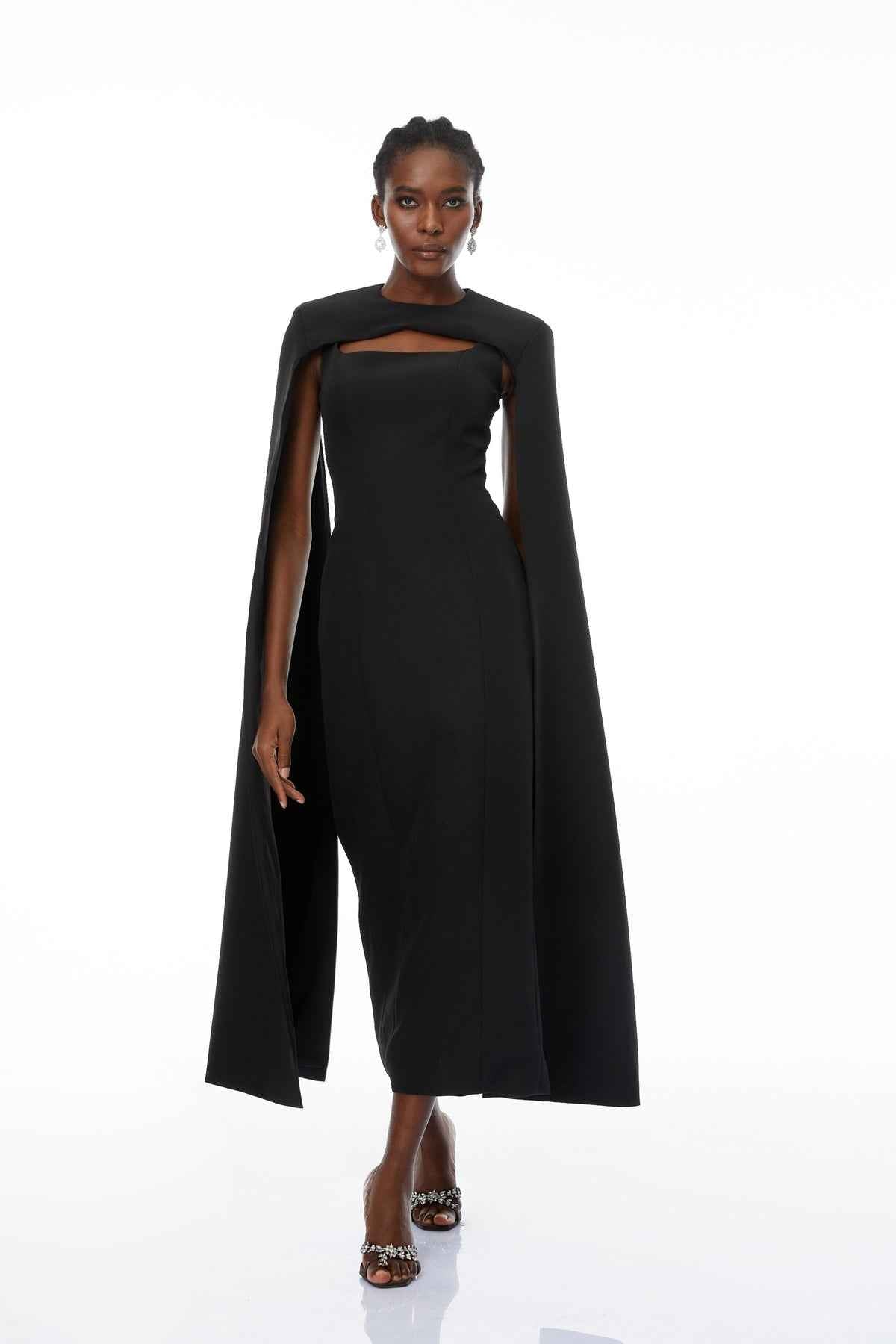 Black Cape Design Maxi Gown