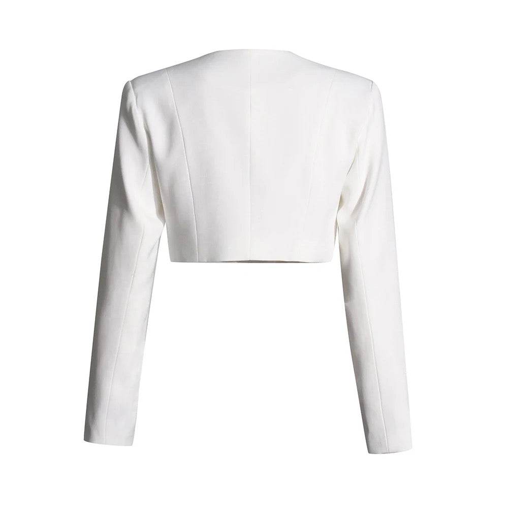 White Pleated Slim Fit Pants Set - REBECATHELABEL