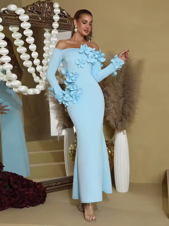 Patchwork Appliques Slim Long Chic Dress