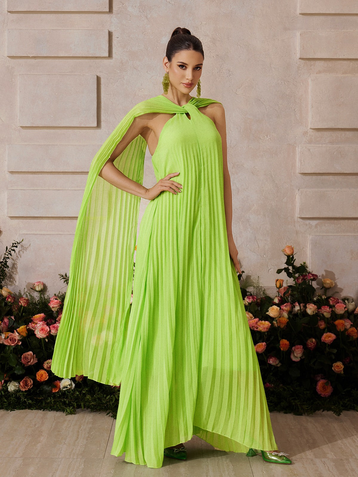 Vacation Seaside Chiffon Halter Long Green Fairy Dress