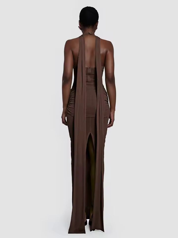 Scarf Collar Strapless Sexy Long Maxi Dress