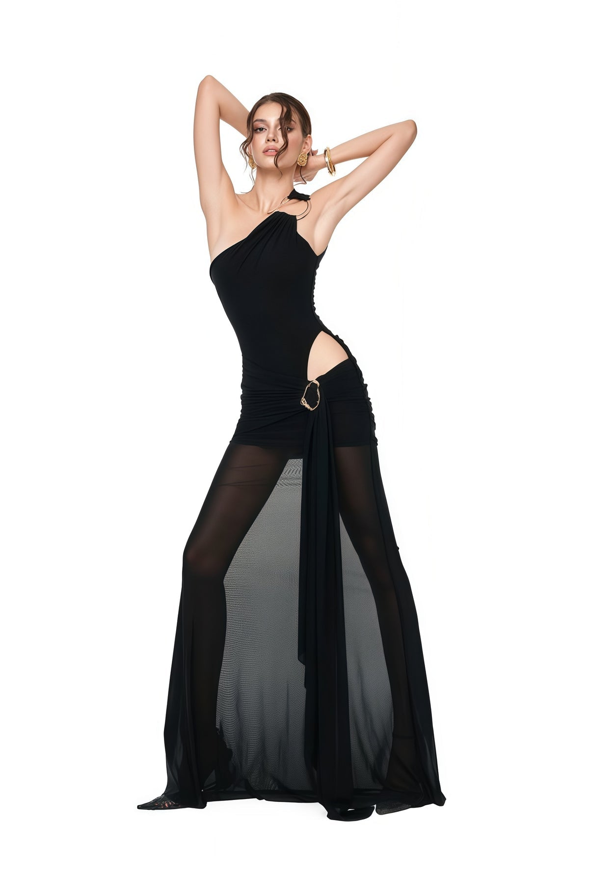 Black One Shoulder Cut Out Maxi Dress