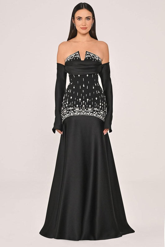 Satin Splicing Bandage Rhinestone Maxi Dress