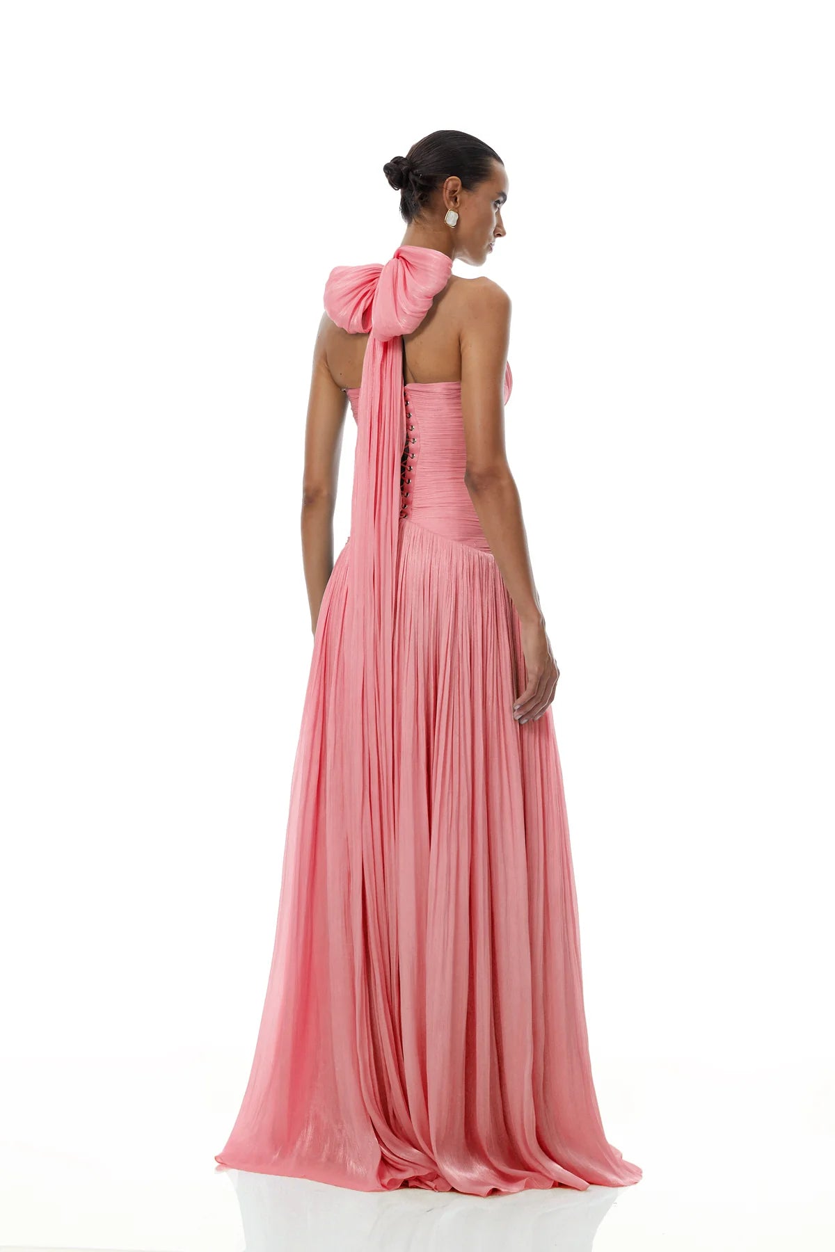 Pink Glossy Gathered Maxi Dress