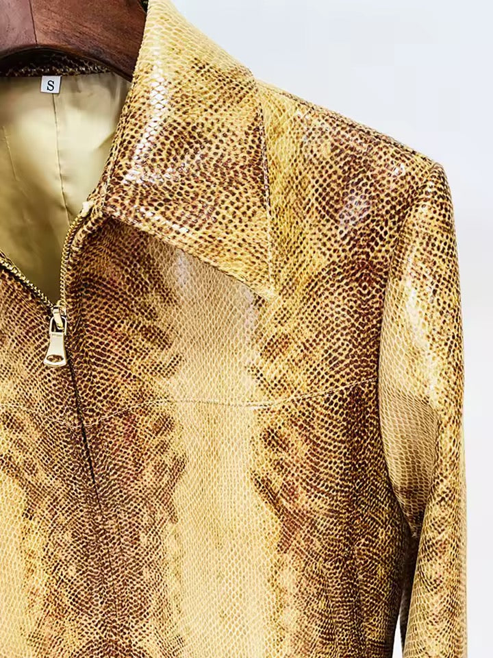 Snake Pattern Zipper Jacket Flare Pants Set