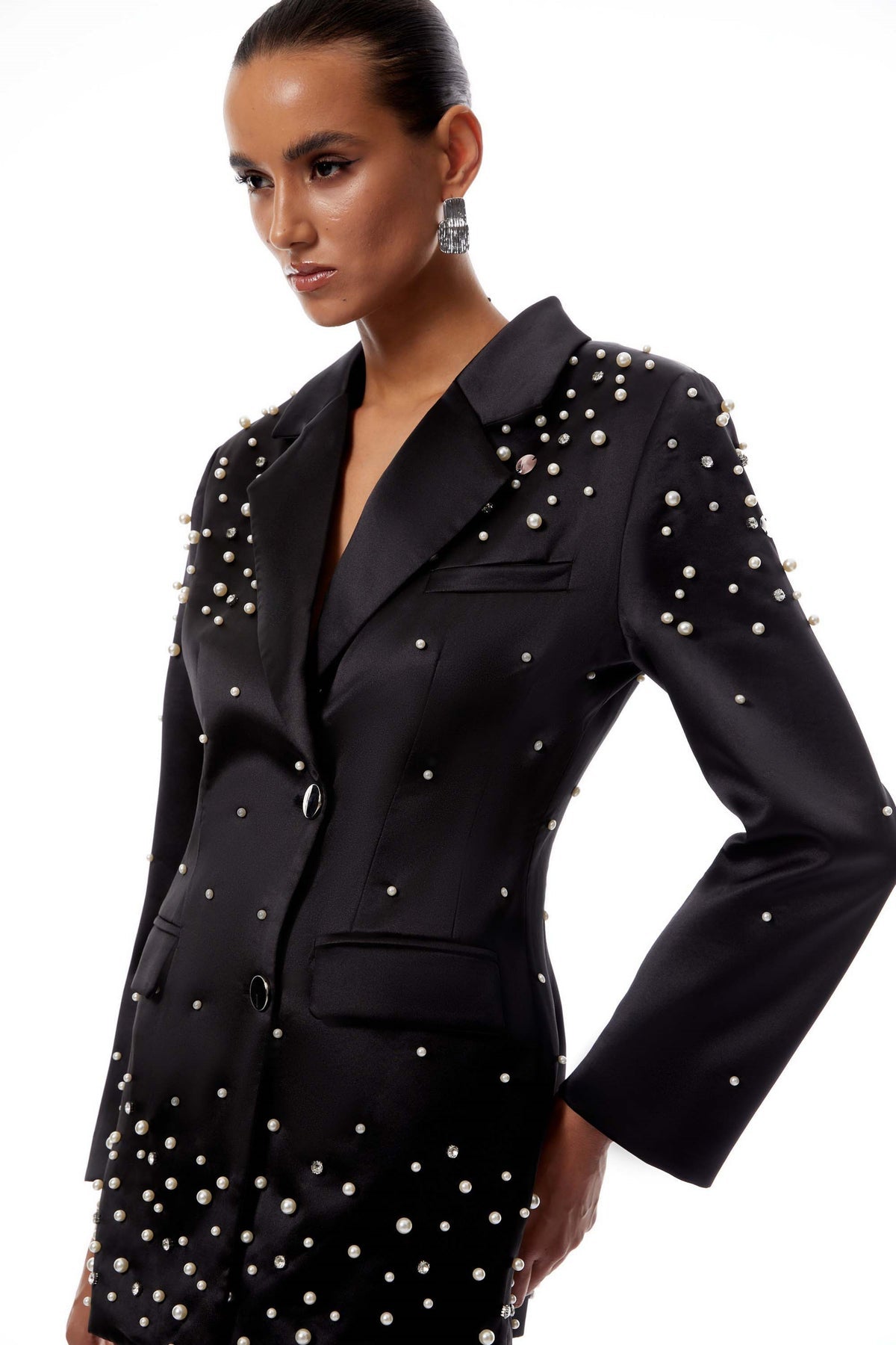 Black Embellished Satin Blazer