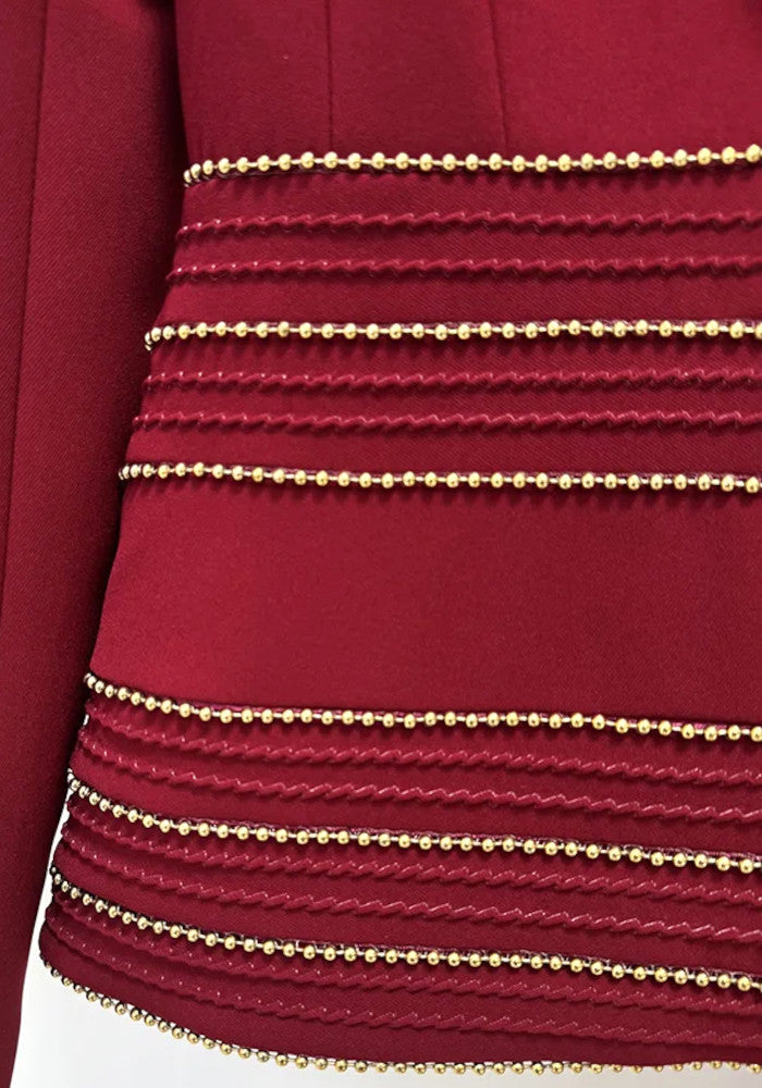Embellished Trim Suit Dark Red