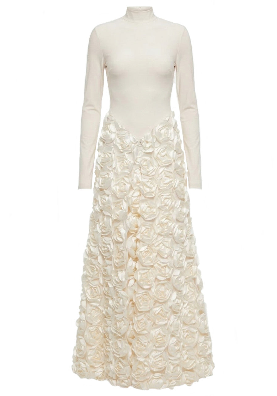 Long Sleeve Floral A Line Maxi Dress Ivory