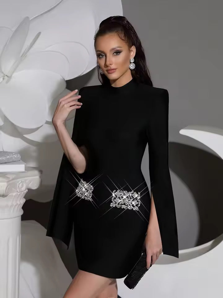 Diamond Cloak Sleeve Bandage Mini Dress