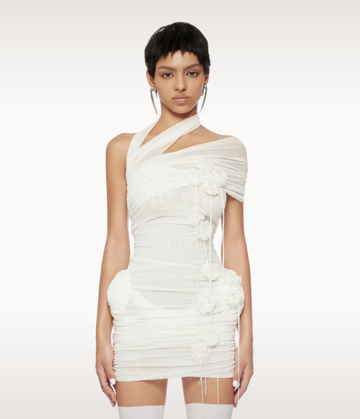 Slimming Sheer Spliced 3D Flower Dress