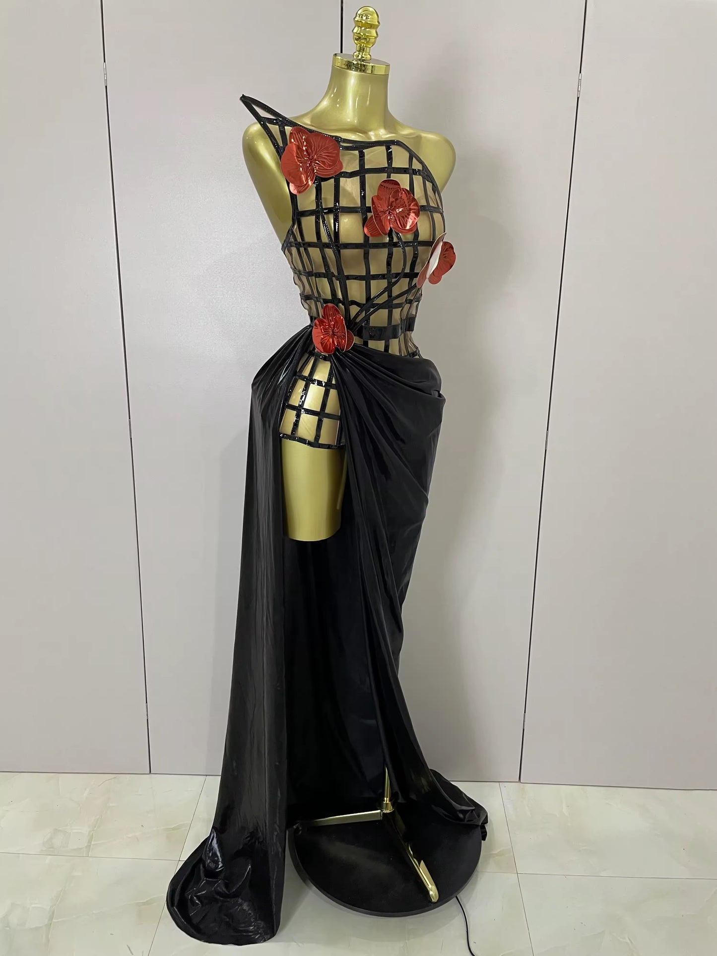 Mesh See Through Top Skirt Gloves Set