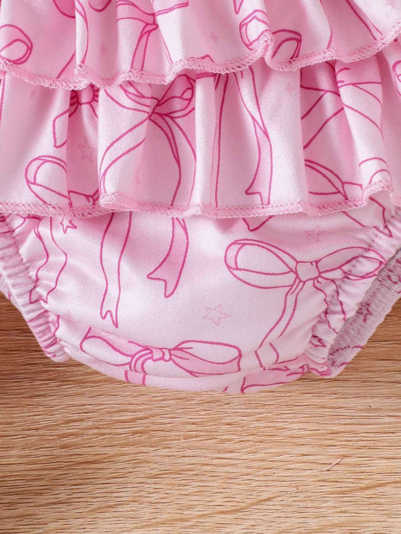 Children's Bowknot Ruffle Trim Bodysuit & Skort & Headband Set