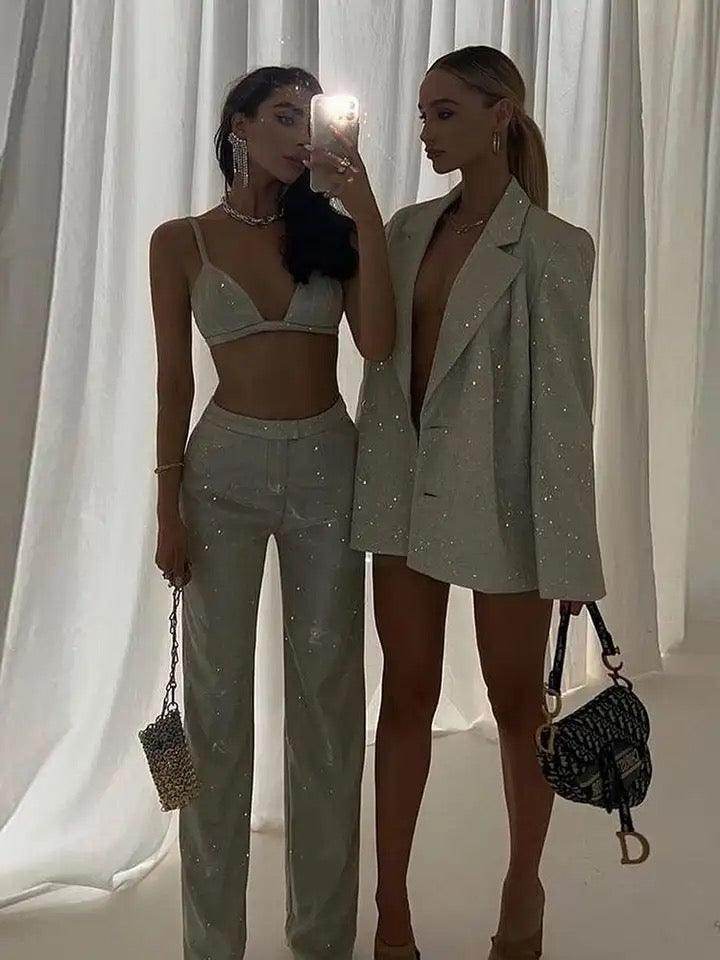 3-piece Suit Pants Set Sparkling - REBECATHELABEL