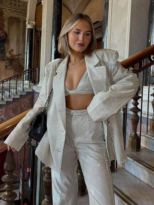 3-piece Suit Pants Set Sparkling - REBECATHELABEL