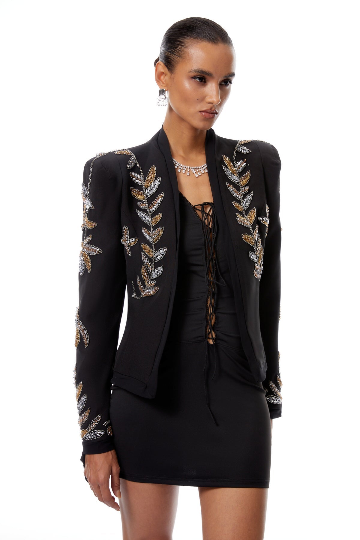 Embellished Leaf Motif Jacket