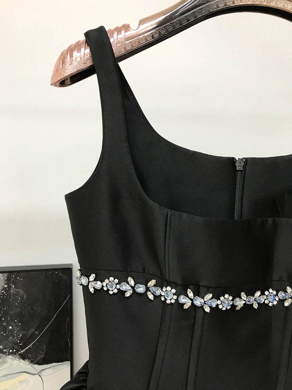 Square Neck Sleeveless Diamond A-line Sexy Low cut Mini Dress - REBECATHELABEL