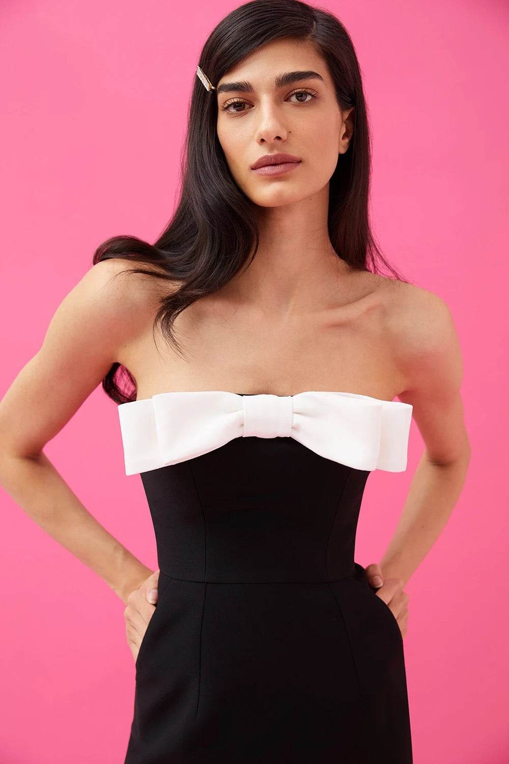 Strapless Colored Bow Sexy Tight Midi Bandage Dress - REBECATHELABEL