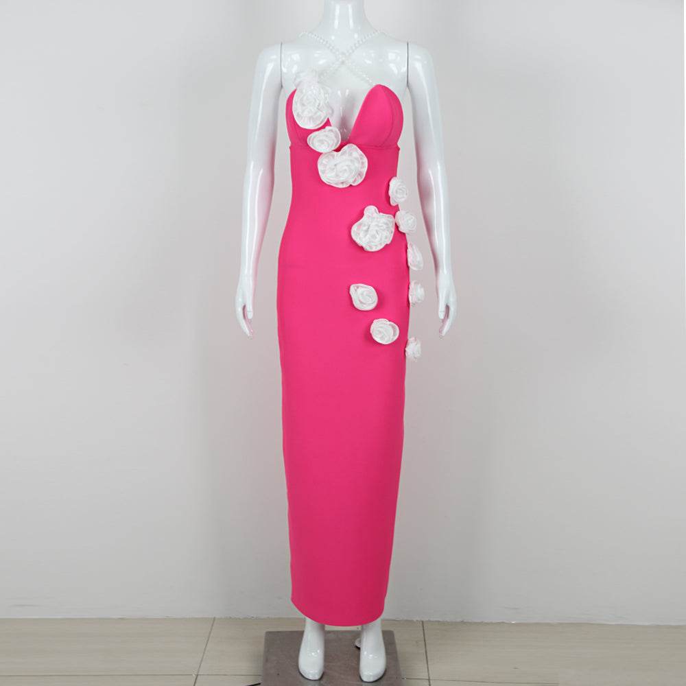 White flower pearls mini dress - REBECATHELABEL