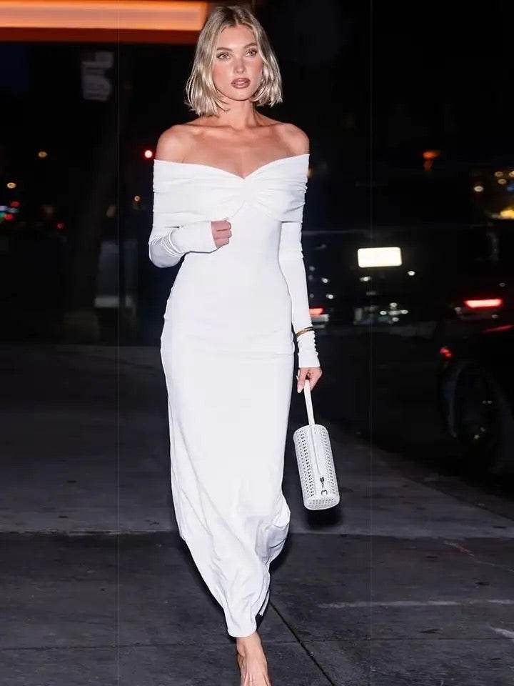 Diagonal Neckline Draping Pleated Tight dress - REBECATHELABEL