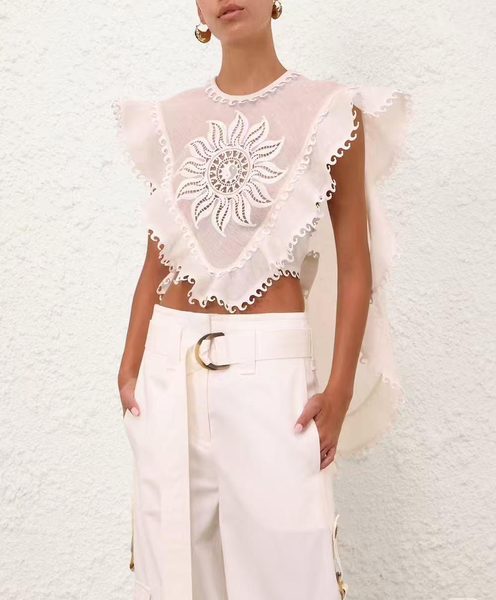 Sleeveless O Neck Embroidery Blouse Top