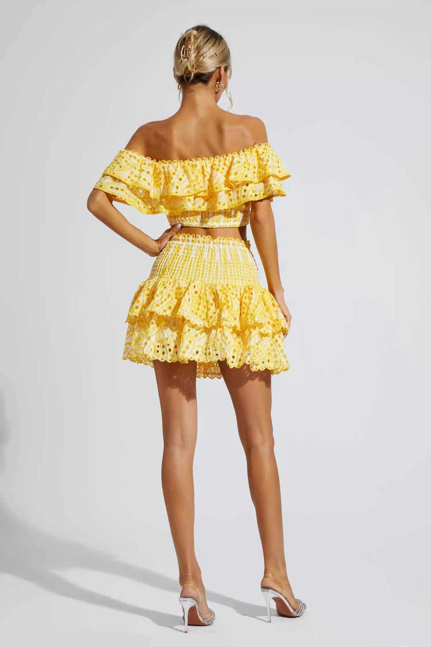 Yellow Floral Ruffle Off-Shoulder Set - REBECATHELABEL