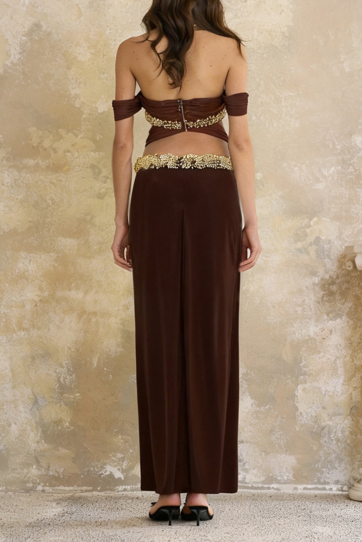 Red Halterneck Crystal Embellished Maxi Dress