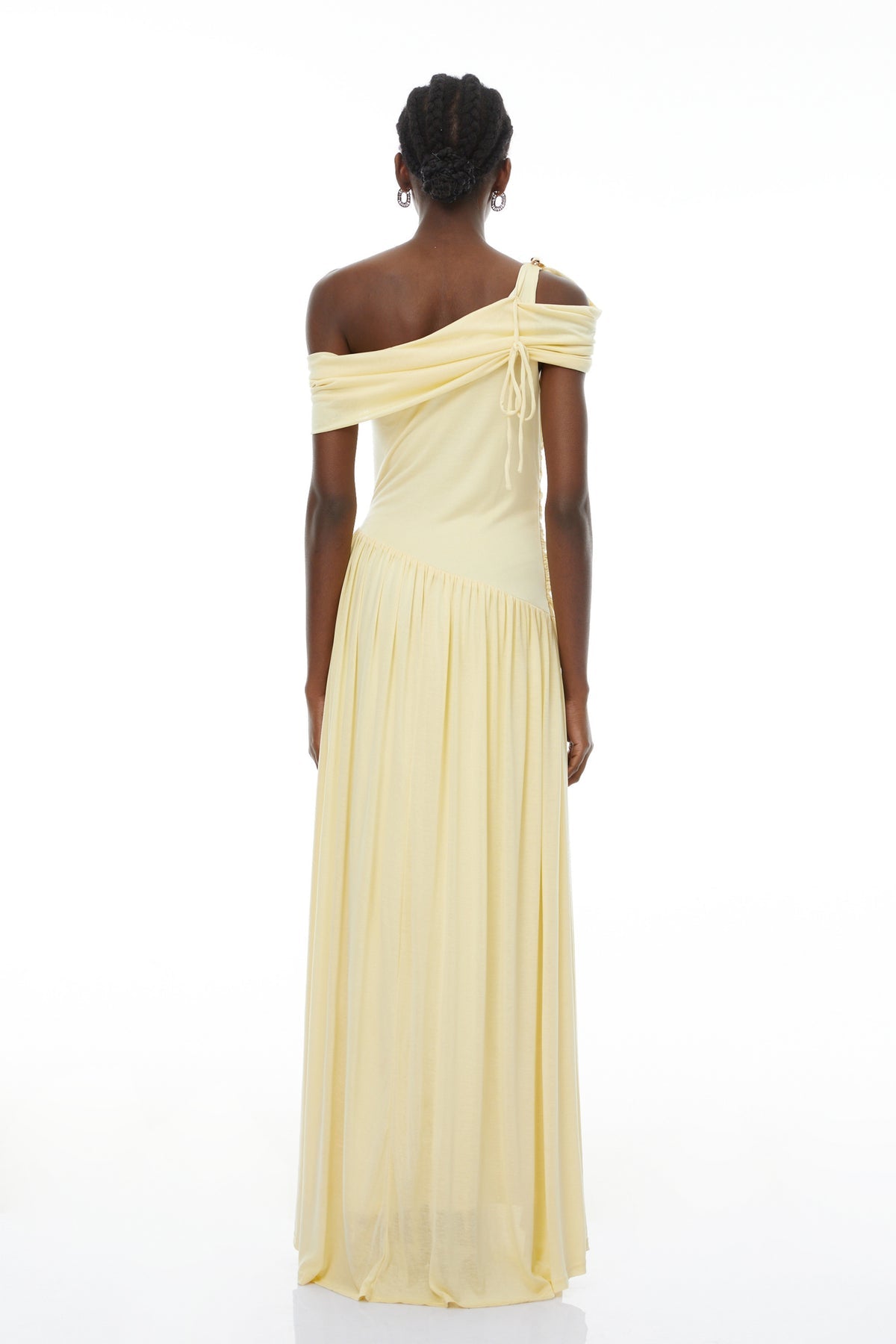 Yellow Asymmetrical Gathered Maxi Dress
