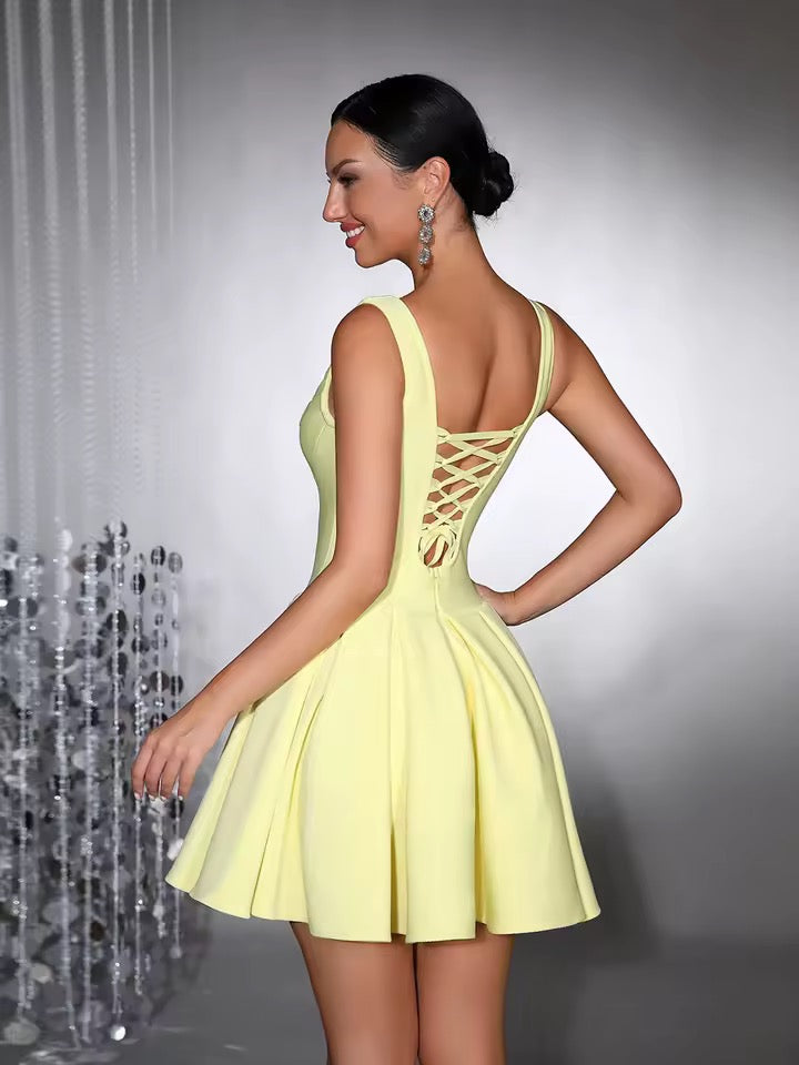 Pleated A-Line Short Dress