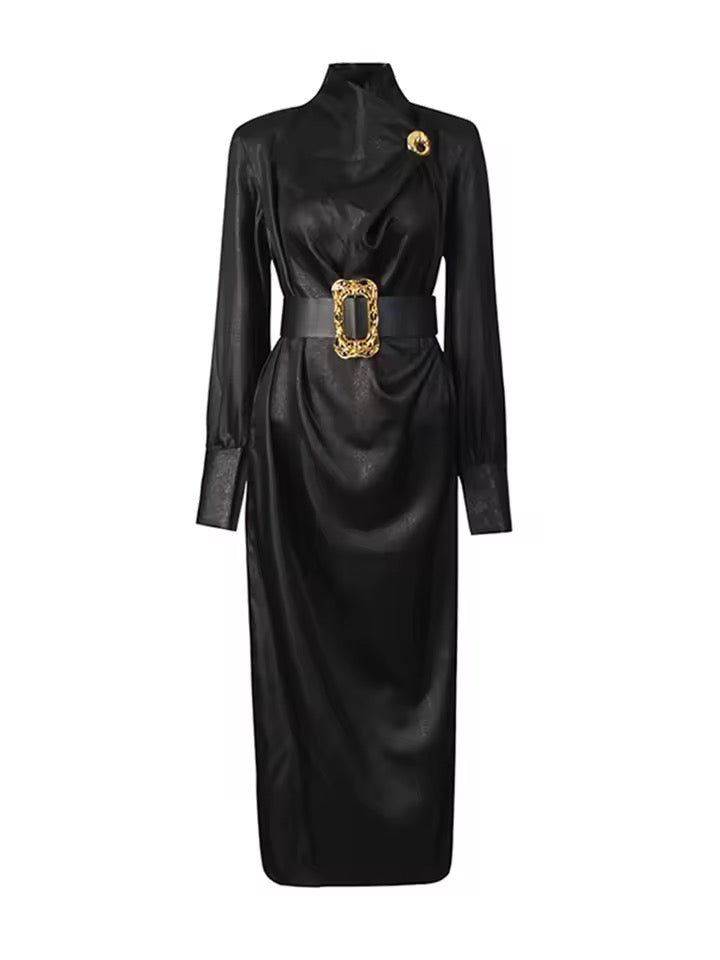 Black Belted Textured Leather Coat