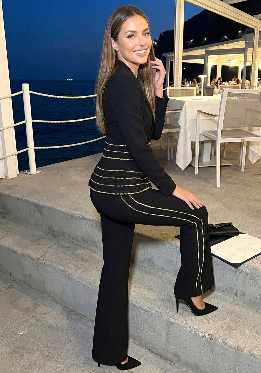 Embellished Trim Suit Black